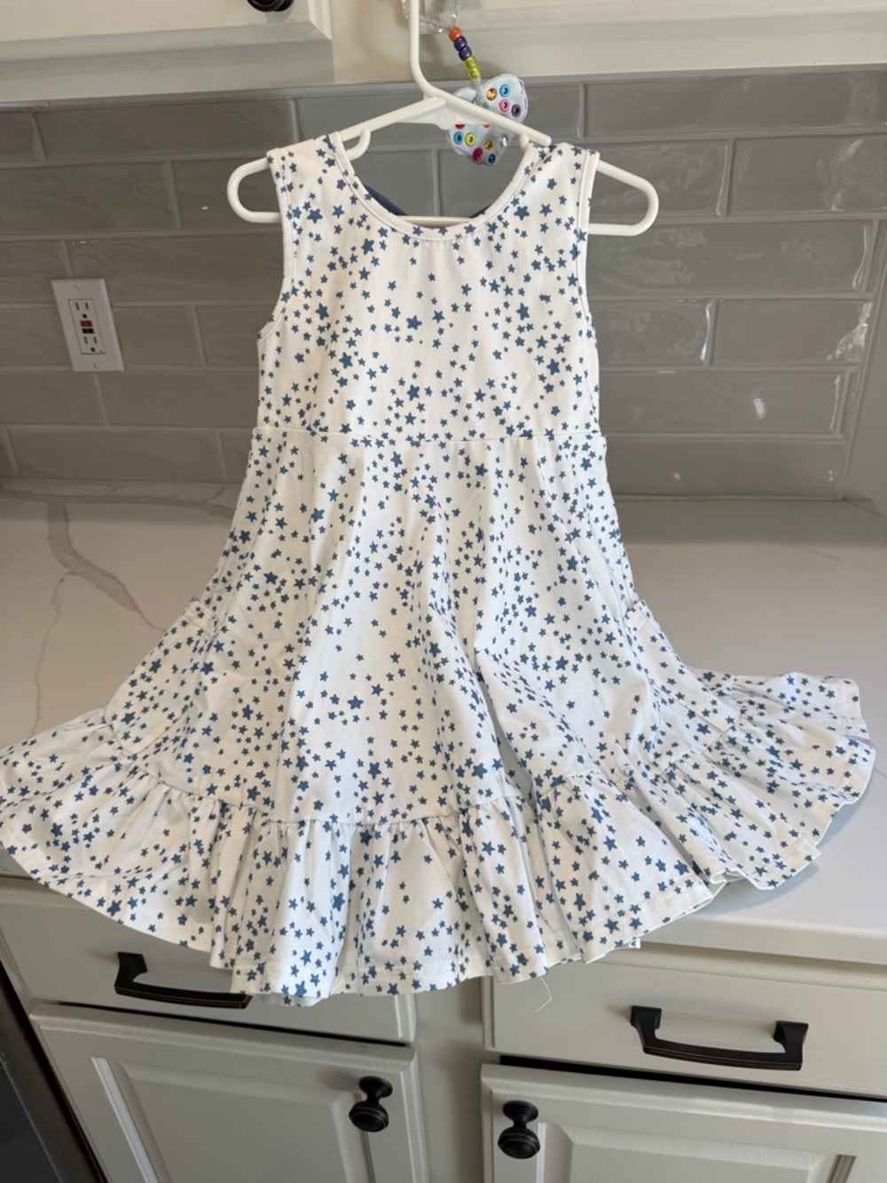 SweetHoney White Dress with Blue Star Pattern
